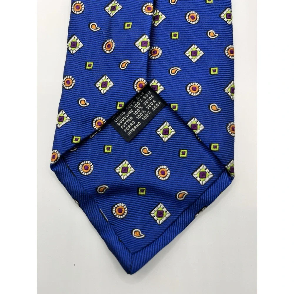 ETRO Men's 100% Silk Necktie ITALY Designer Geometric Blue EUC